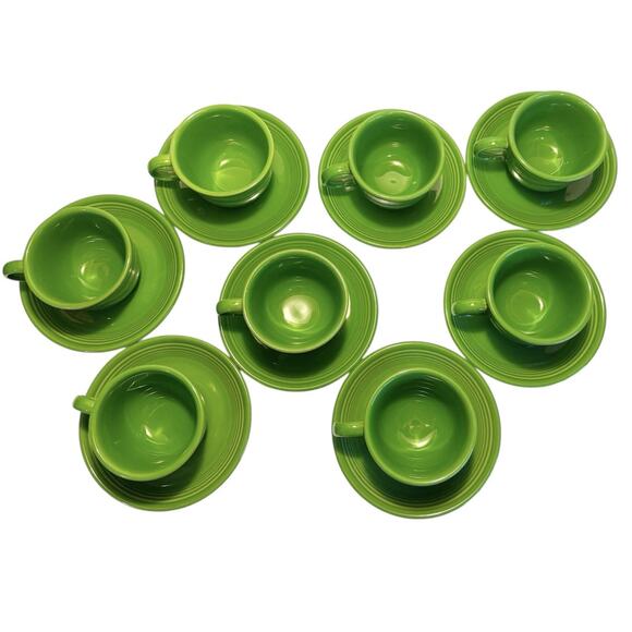 Fiesta Ware Fiesta HLC HLC Set of 8 Retired Shamrock Green Tea Cups & Saucers - Picture 3 of 16